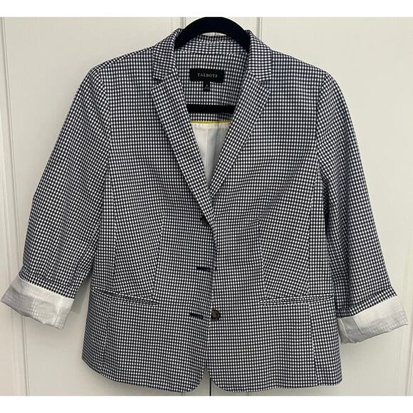 Talbots Blue & White Gingham Check Three Button Blazer Jacket Size 8 - Picture 3 of 10